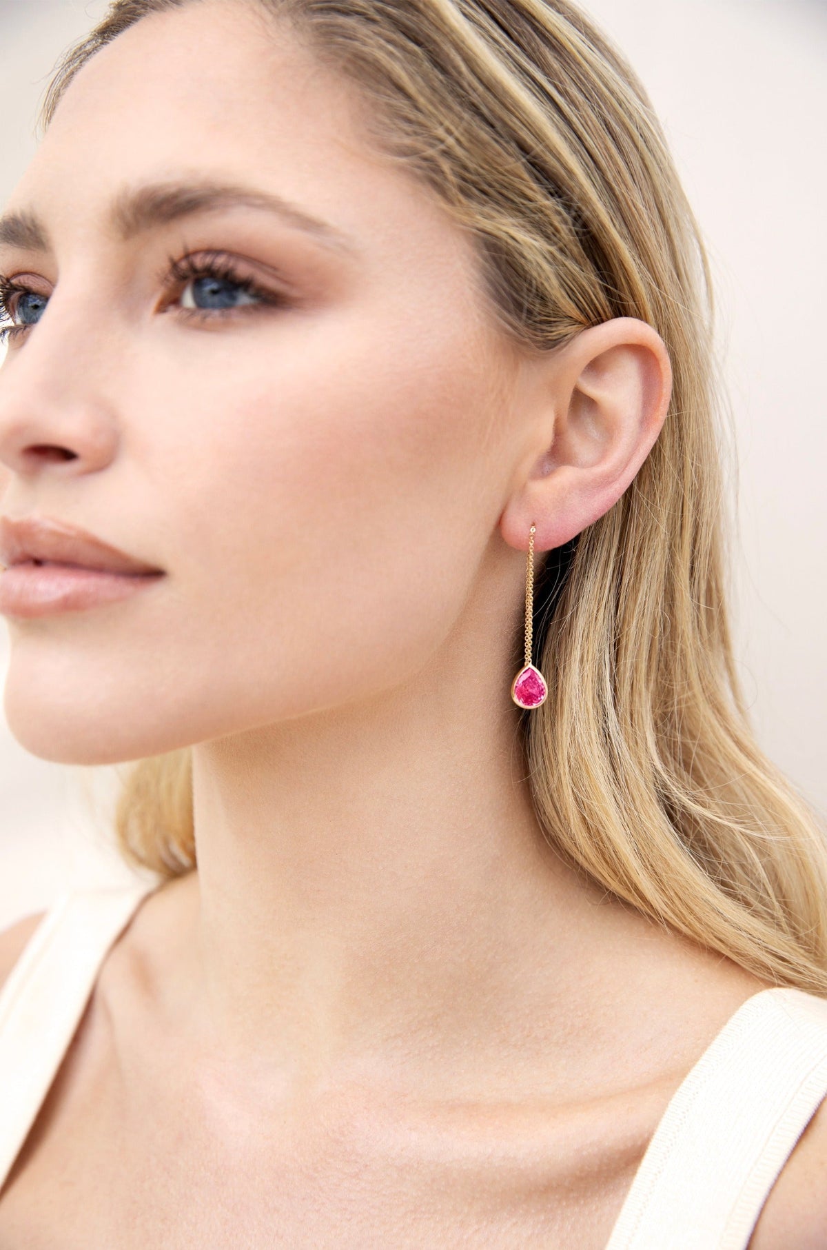 Barely There Chain and Crystal Dangle Earrings - Aqua Crystal with 18k Gold Plating | Ettika