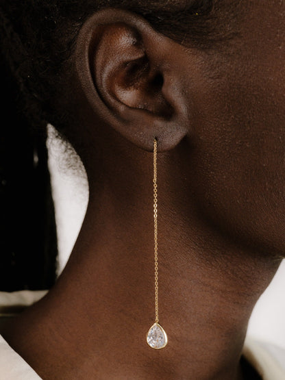 Barely There Chain and Crystal Dangle Earrings - Aqua Crystal with 18k Gold Plating | Ettika
