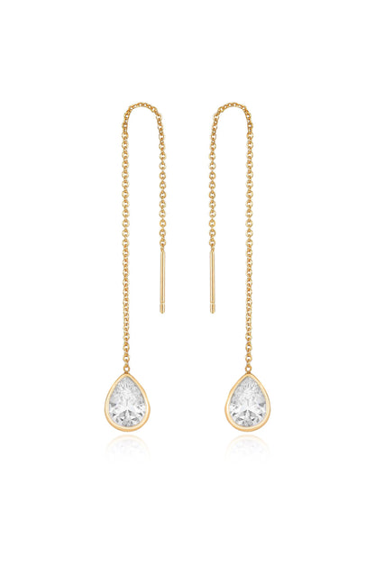 Barely There Chain and Crystal Dangle Earrings - Aqua Crystal with 18k Gold Plating | Ettika