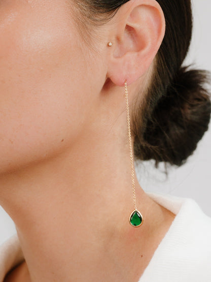 Barely There Chain and Crystal Dangle Earrings - Aqua Crystal with 18k Gold Plating | Ettika