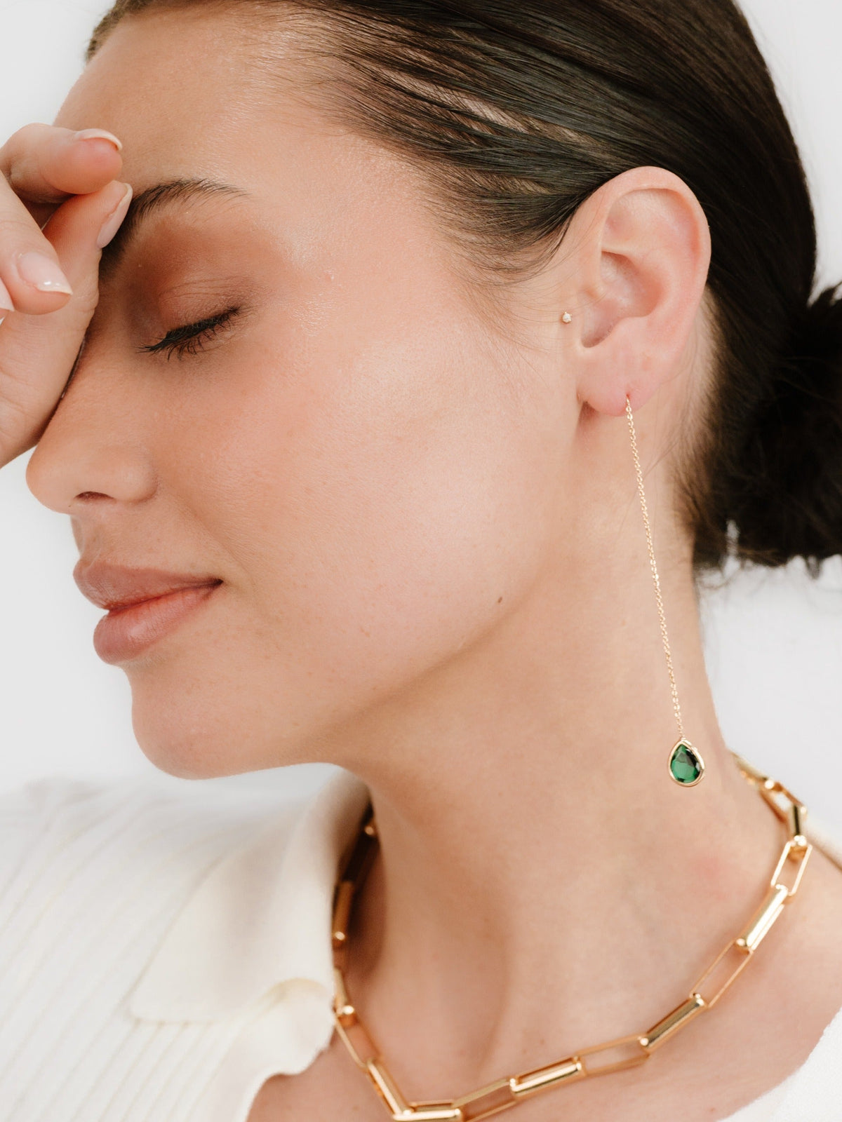 Barely There Chain and Crystal Dangle Earrings - Aqua Crystal with 18k Gold Plating | Ettika