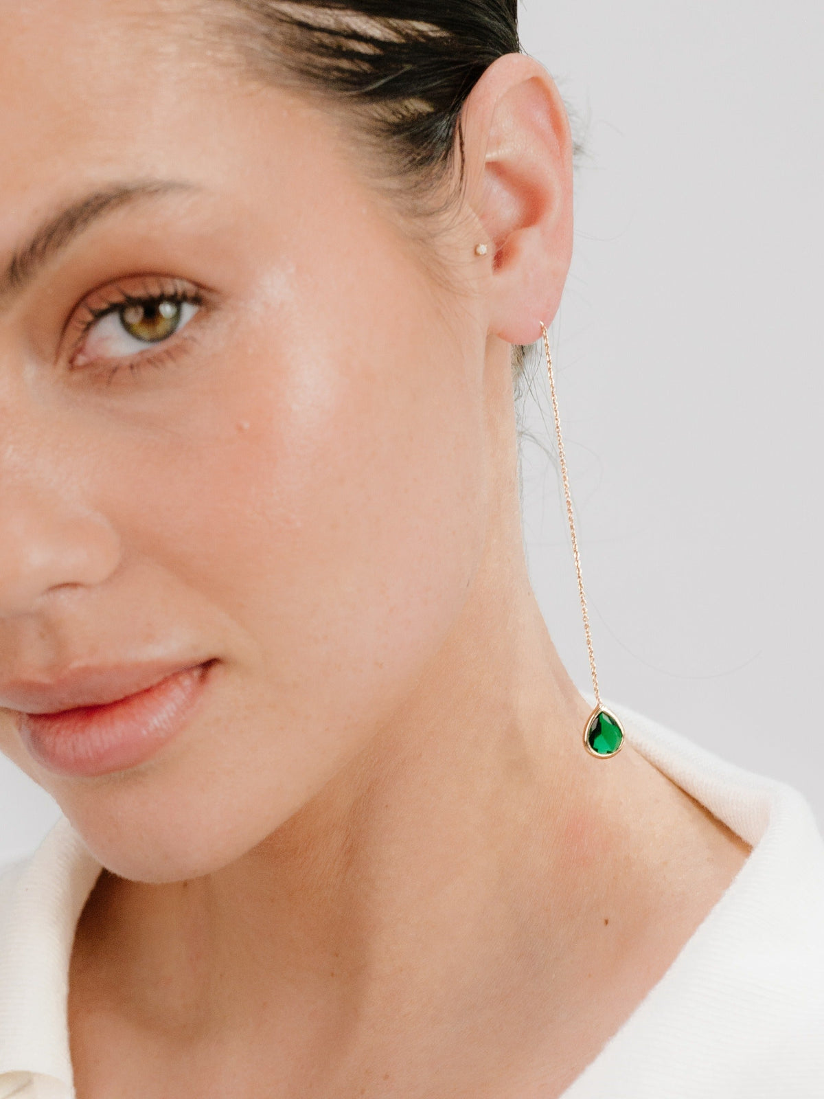 Barely There Chain and Crystal Dangle Earrings - Aqua Crystal with 18k Gold Plating | Ettika