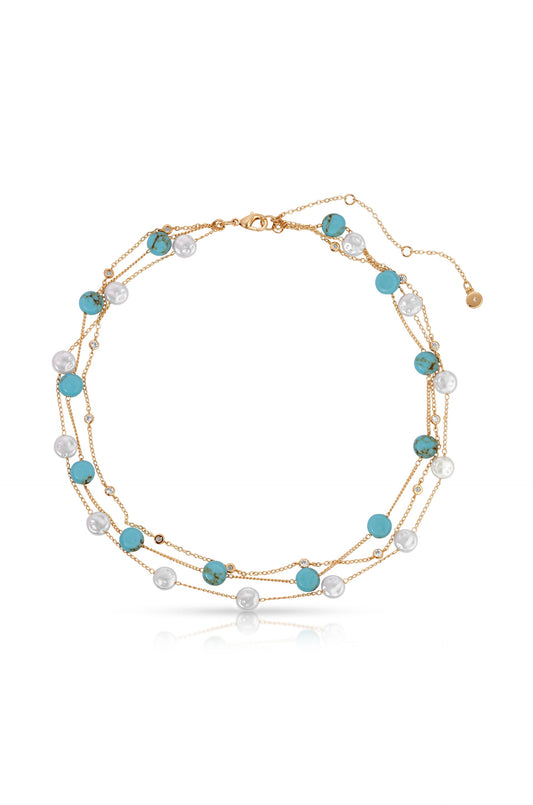 Dressed in Turquoise & Pearls Necklace - Turquoise | Ettika