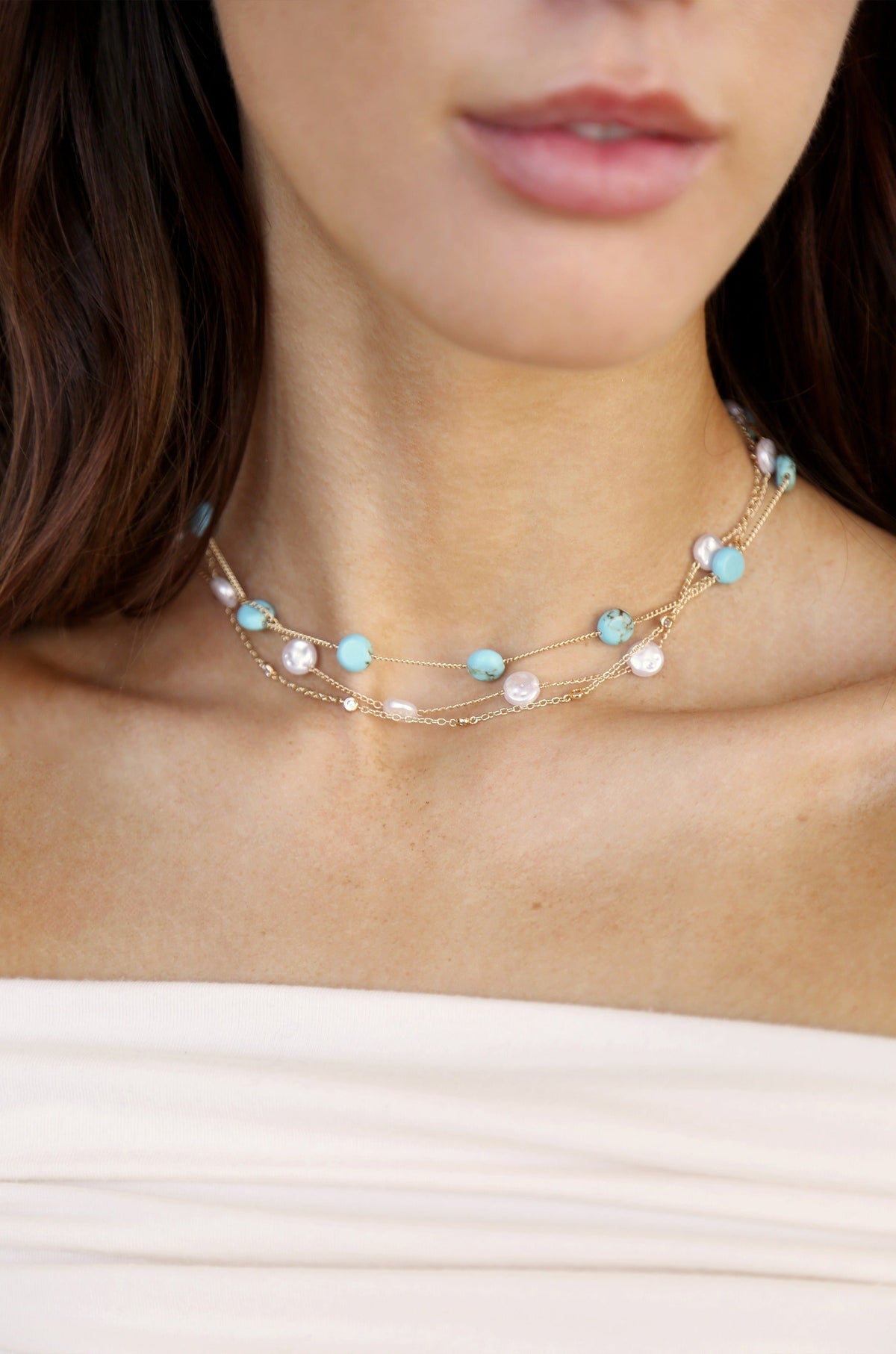 Dressed in Turquoise & Pearls Necklace - Turquoise | Ettika