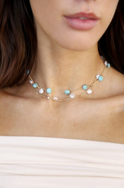 Dressed in Turquoise & Pearls Necklace - Turquoise | Ettika