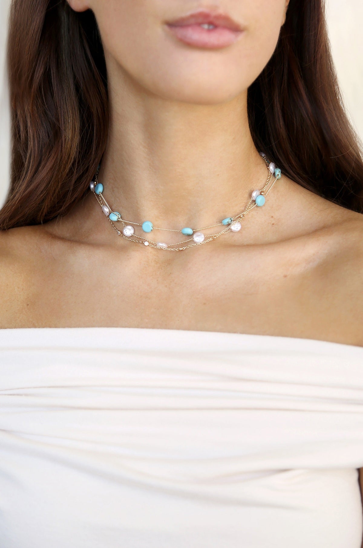 Dressed in Turquoise & Pearls Necklace - Turquoise | Ettika
