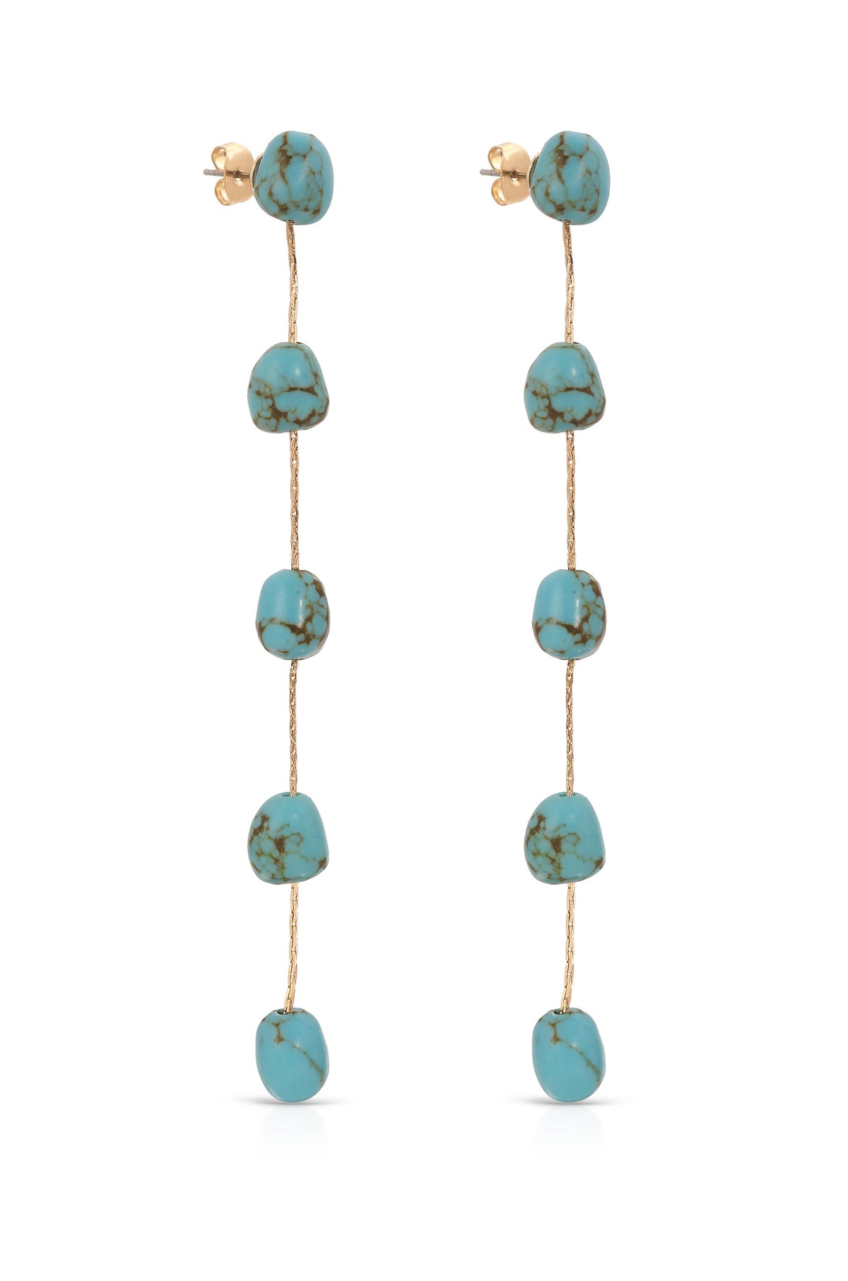 Dripping Turquoise Delicate Drop Earrings - Turquoise with 18k Gold Plating | Ettika