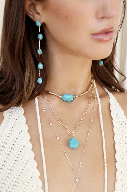 Dripping Turquoise Delicate Drop Earrings - Turquoise with 18k Gold Plating | Ettika