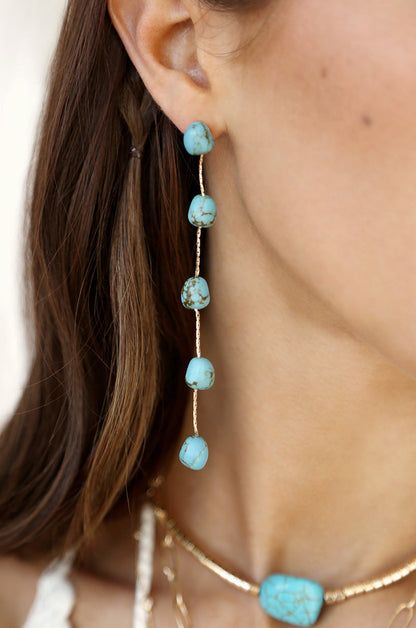 Dripping Turquoise Delicate Drop Earrings - Turquoise with 18k Gold Plating | Ettika