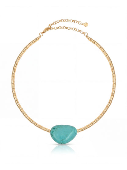 Beaded Turquoise Nugget Necklace - Turquoise with 18k Gold Plating | Ettika