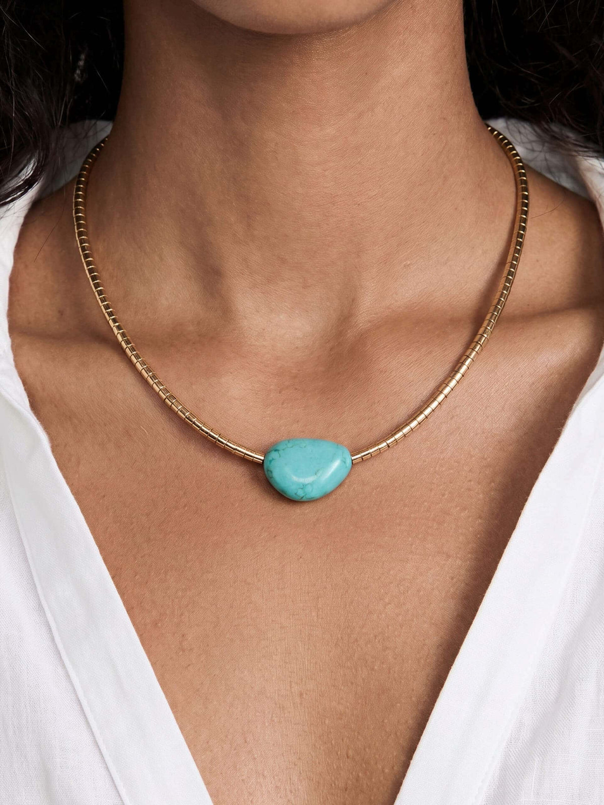 Beaded Turquoise Nugget Necklace - Turquoise with 18k Gold Plating | Ettika