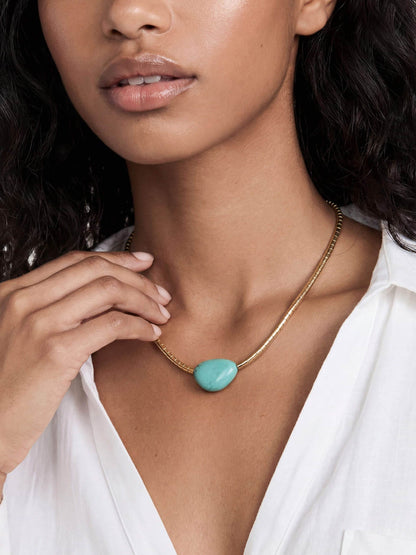 Beaded Turquoise Nugget Necklace - Turquoise with 18k Gold Plating | Ettika