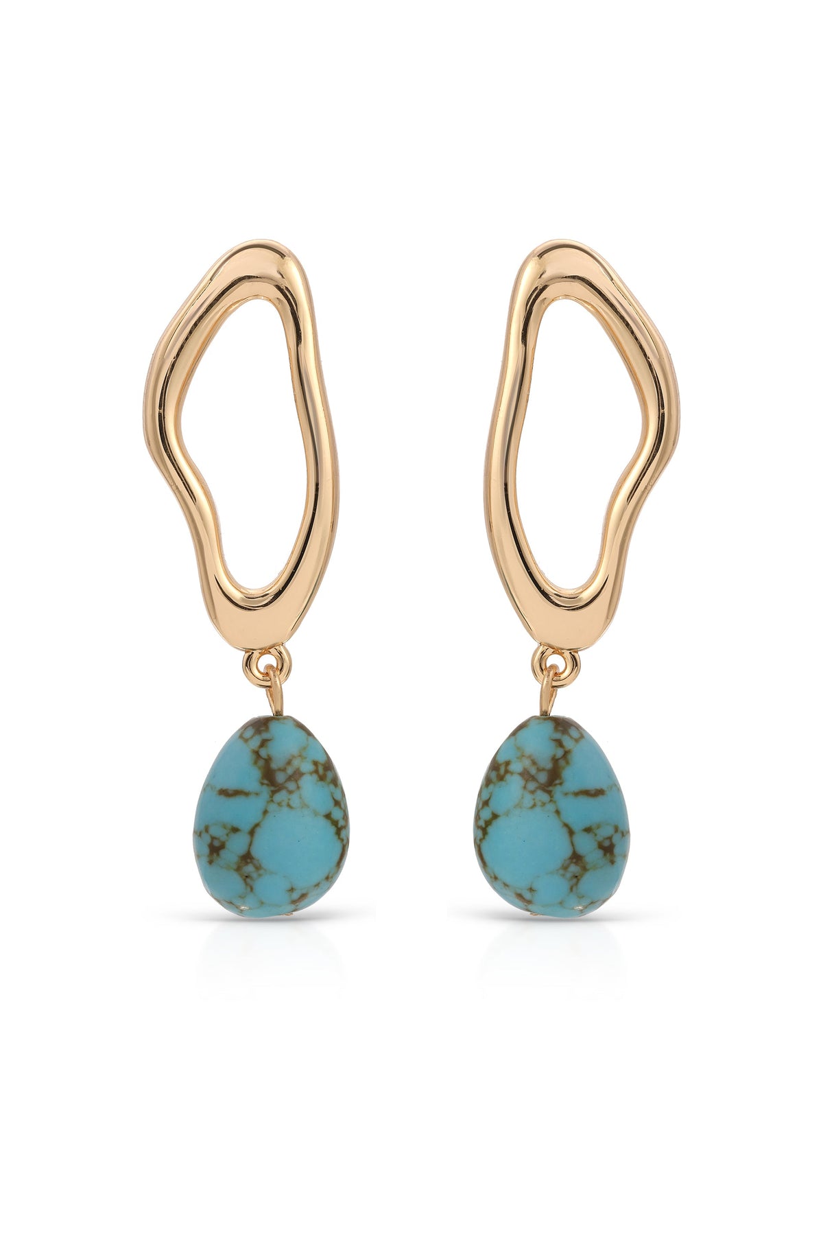 Open Circle Turquoise Dangle Earrings - Turquoise with 18k Gold Plating | Ettika