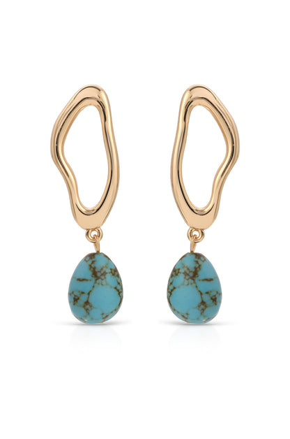 Open Circle Turquoise Dangle Earrings - Turquoise with 18k Gold Plating | Ettika
