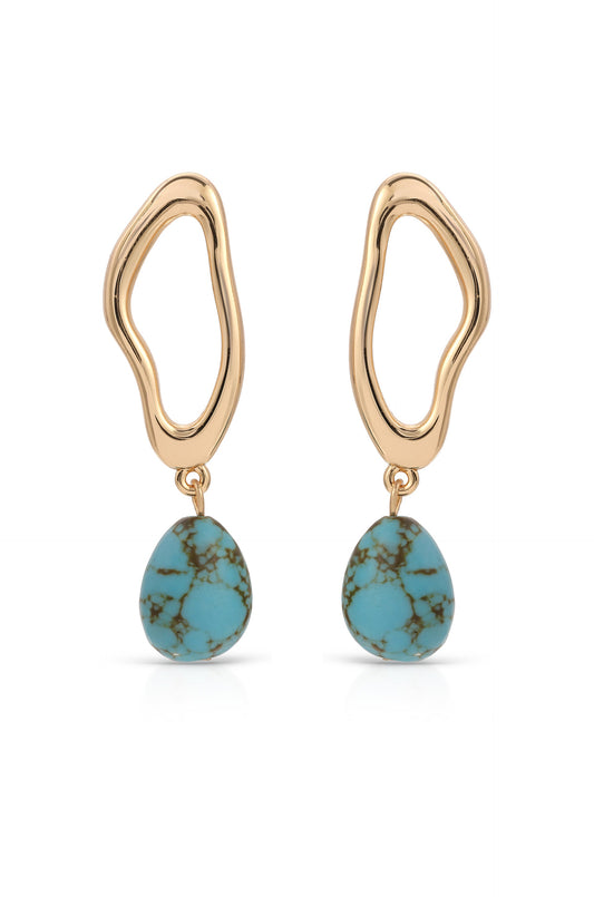 Open Circle Turquoise Dangle Earrings - Turquoise with 18k Gold Plating | Ettika