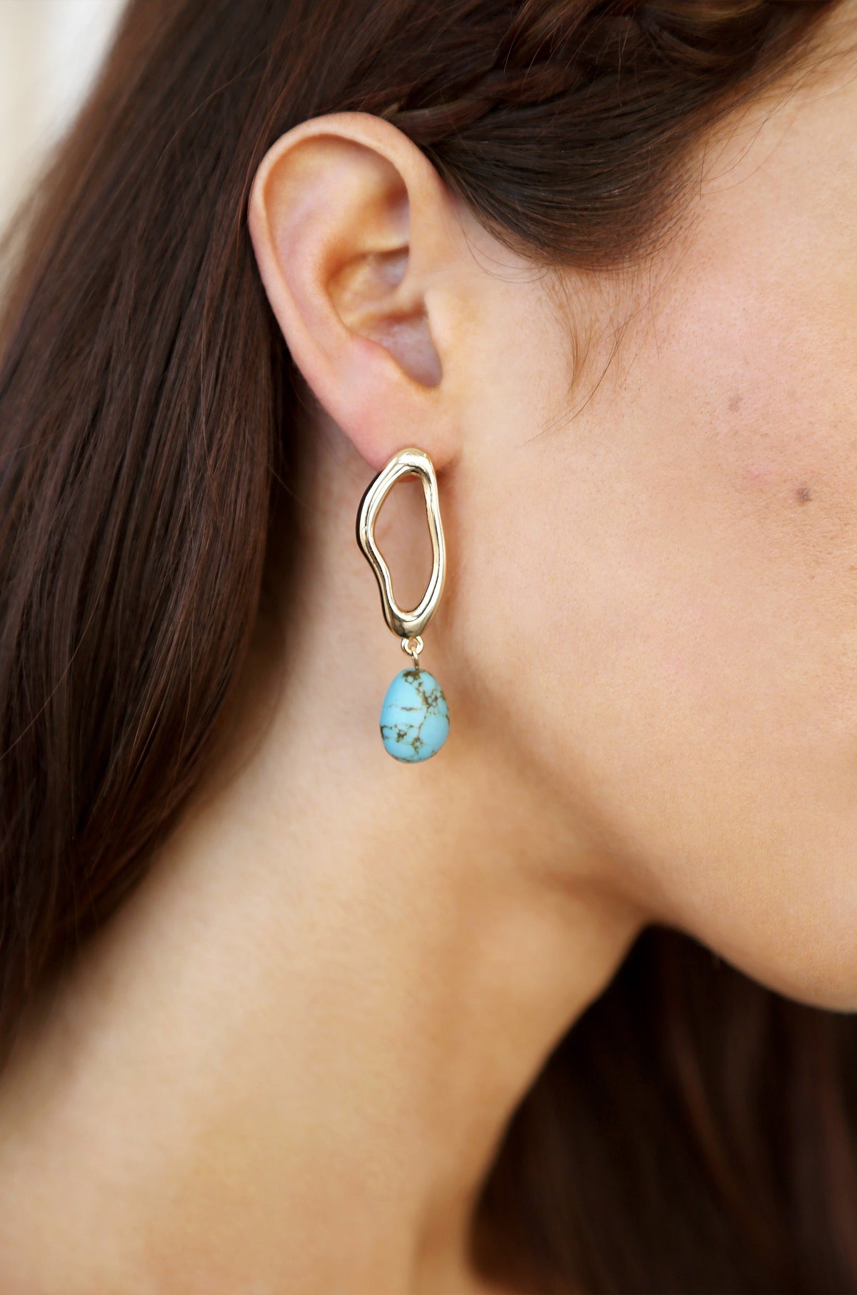 Open Circle Turquoise Dangle Earrings - Turquoise with 18k Gold Plating | Ettika