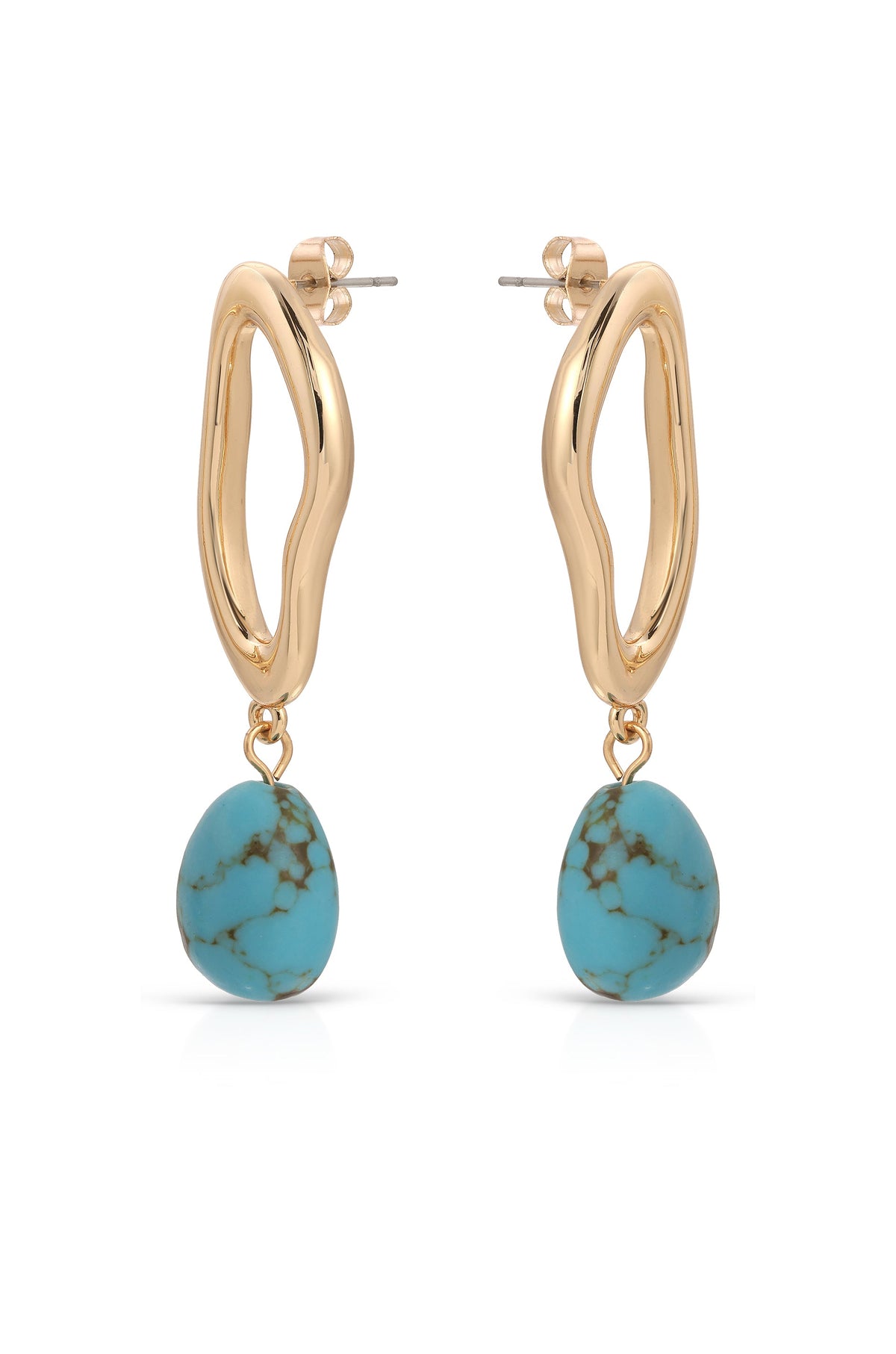 Open Circle Turquoise Dangle Earrings - Turquoise with 18k Gold Plating | Ettika