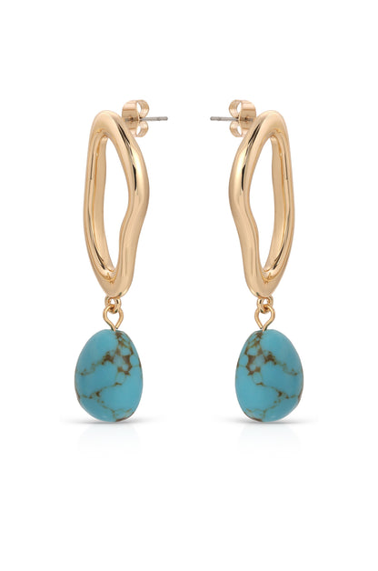 Open Circle Turquoise Dangle Earrings - Turquoise with 18k Gold Plating | Ettika