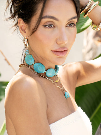 Open Circle Turquoise Dangle Earrings - Turquoise with 18k Gold Plating | Ettika