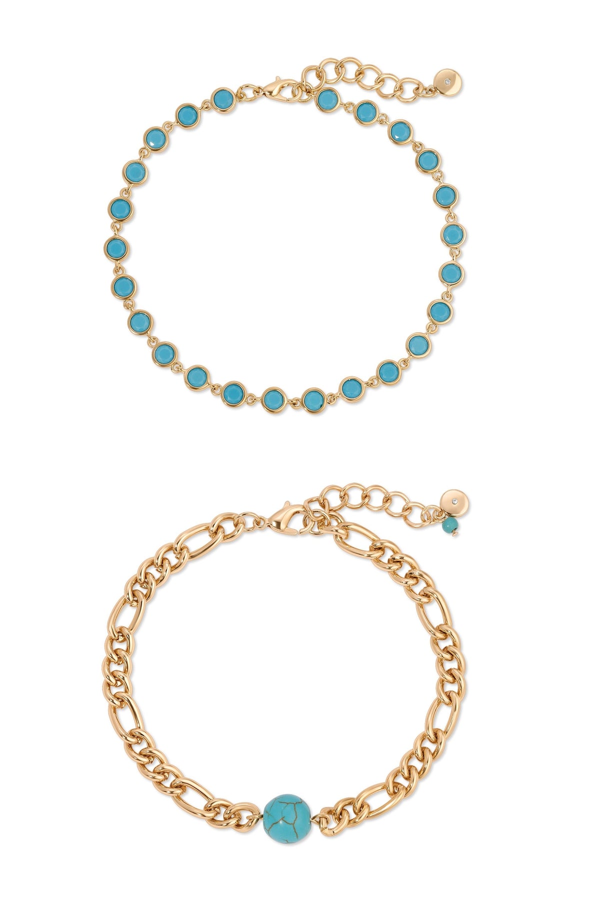 Turquoise Link Anklet Set - Turquoise with 18k Gold Plating | Ettika