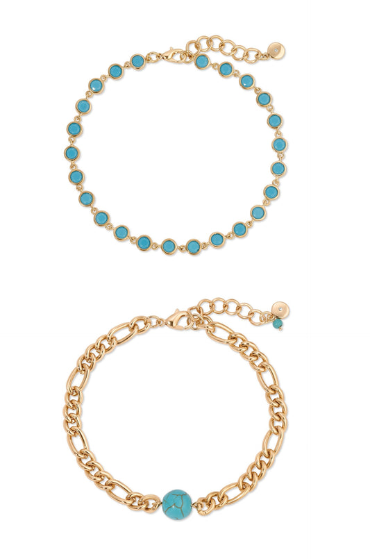 Turquoise Link Anklet Set - Turquoise with 18k Gold Plating | Ettika