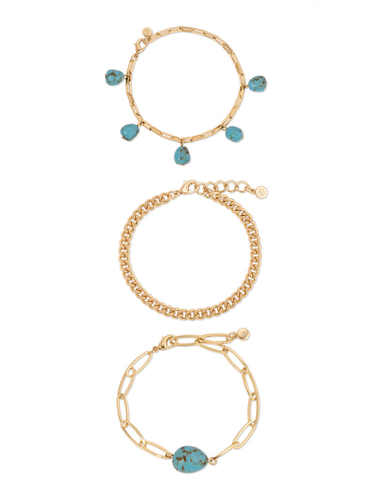 Turquoise Nugget Bracelet Set - Turquoise with 18k Gold Plating | Ettika