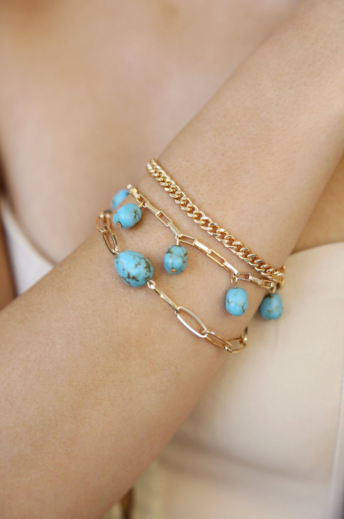 Turquoise Nugget Bracelet Set - Turquoise with 18k Gold Plating | Ettika