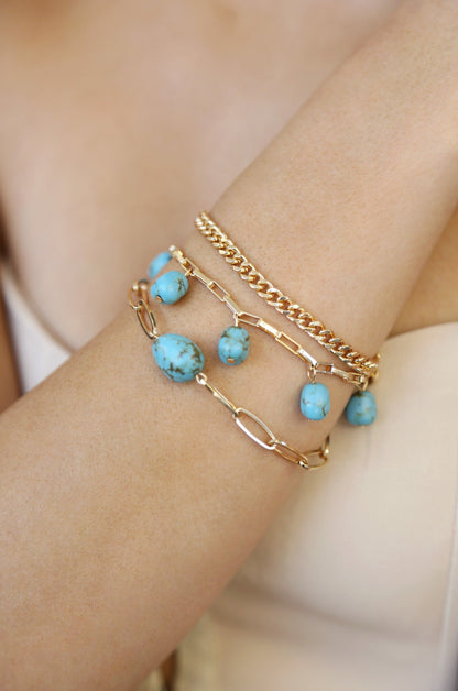 Turquoise Nugget Bracelet Set - Turquoise with 18k Gold Plating | Ettika