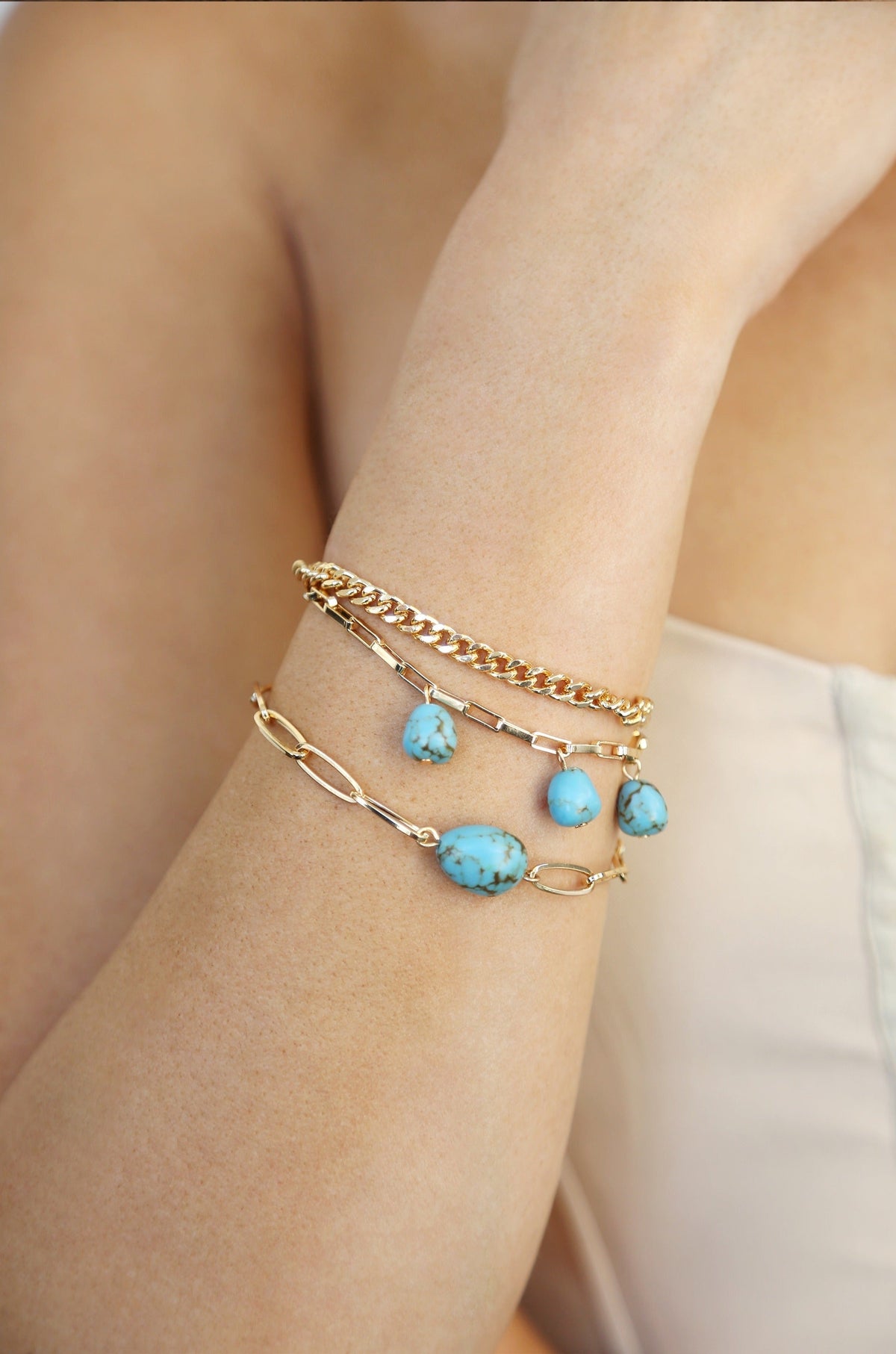 Turquoise Nugget Bracelet Set - Turquoise with 18k Gold Plating | Ettika