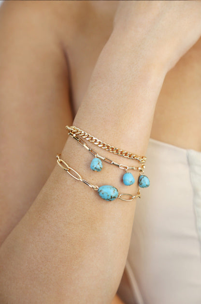 Turquoise Nugget Bracelet Set - Turquoise with 18k Gold Plating | Ettika