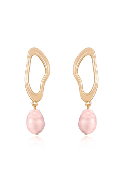 Open Circle Freshwater Pearl Earrings - Pink Pearl with 18k Gold Plating | Ettika