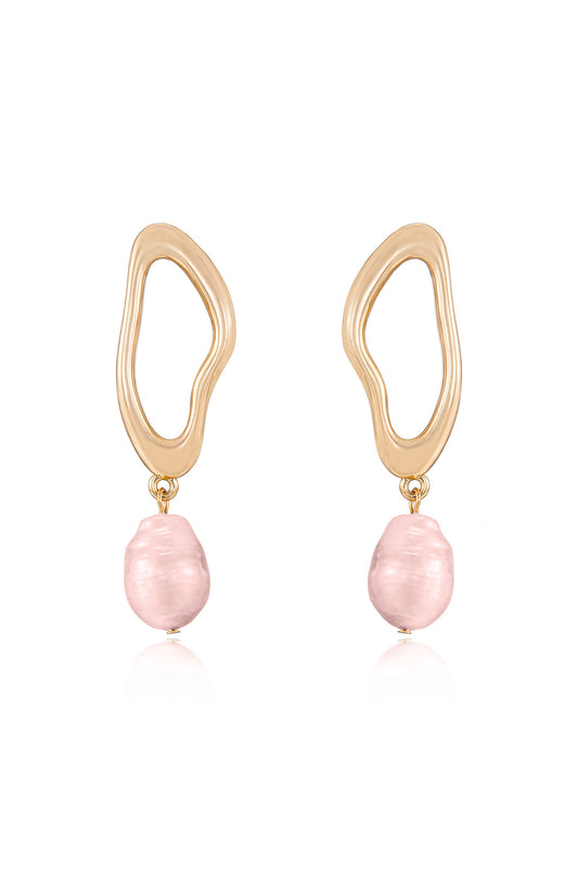 Open Circle Freshwater Pearl Earrings - Pink Pearl with 18k Gold Plating | Ettika