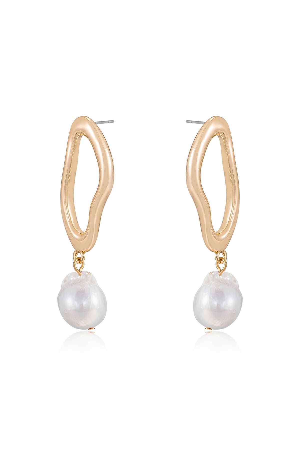 Open Circle Freshwater Pearl Earrings - Pink Pearl with 18k Gold Plating | Ettika
