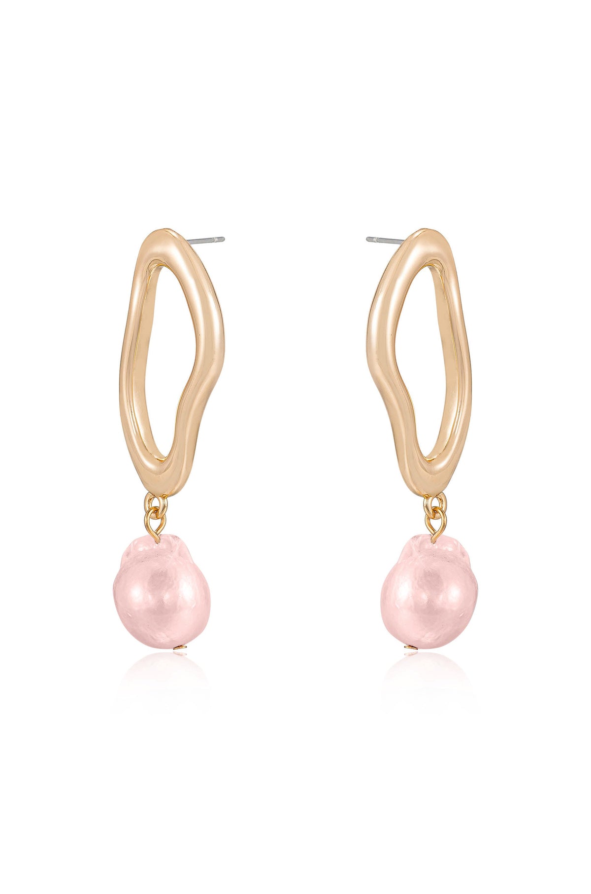 Open Circle Freshwater Pearl Earrings - Pink Pearl with 18k Gold Plating | Ettika
