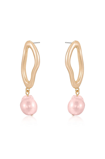 Open Circle Freshwater Pearl Earrings - Pink Pearl with 18k Gold Plating | Ettika