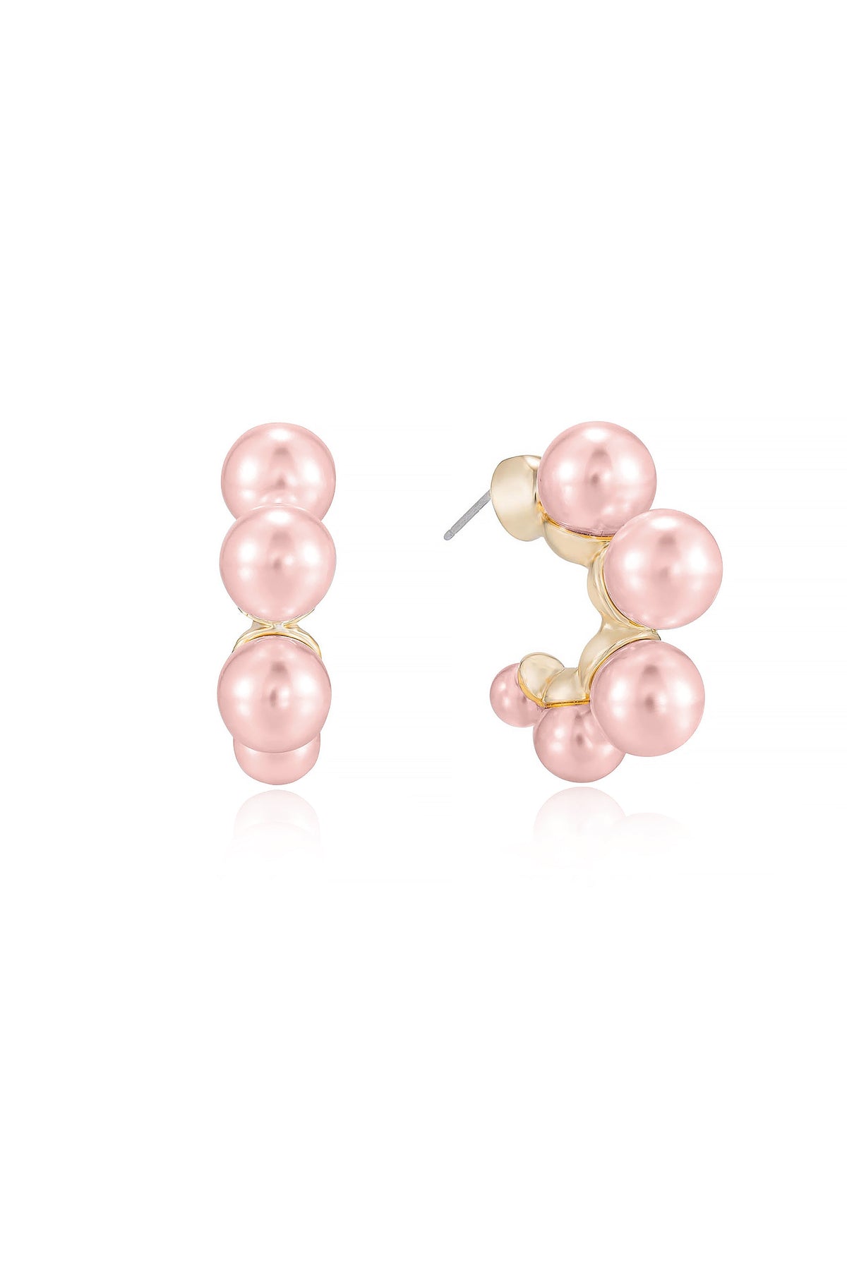Five Pearls Hoop Earrings - Pink Pearl with 18k Gold Plating | Ettika