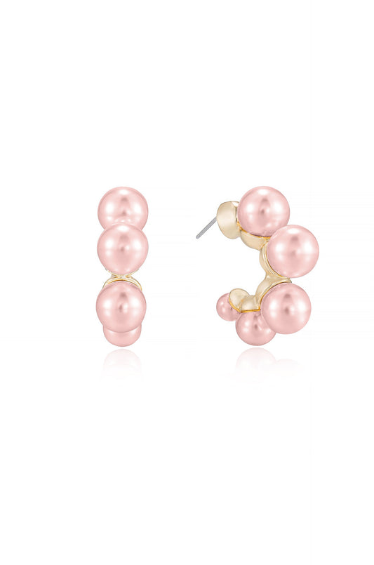 Five Pearls Hoop Earrings - Pink Pearl with 18k Gold Plating | Ettika