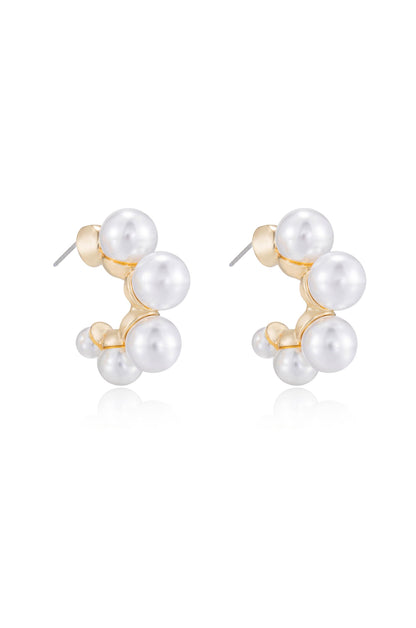 Five Pearls Hoop Earrings - Pink Pearl with 18k Gold Plating | Ettika