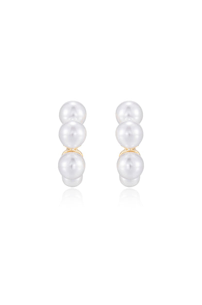 Five Pearls Hoop Earrings - Pink Pearl with 18k Gold Plating | Ettika
