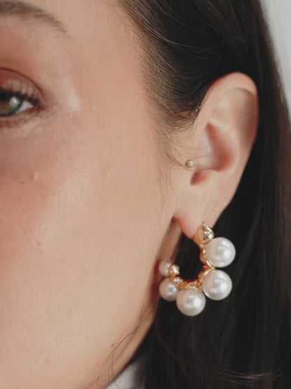 Five Pearls Hoop Earrings - Pink Pearl with 18k Gold Plating | Ettika