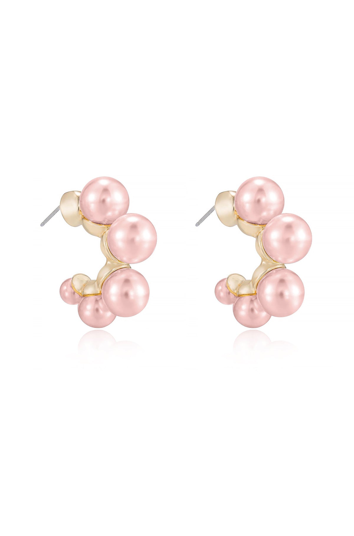 Five Pearls Hoop Earrings - Pink Pearl with 18k Gold Plating | Ettika