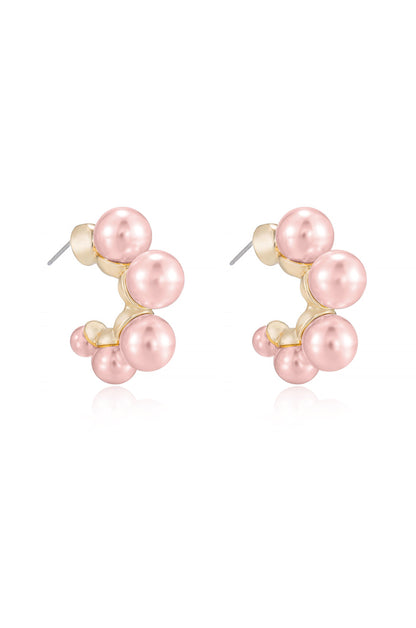 Five Pearls Hoop Earrings - Pink Pearl with 18k Gold Plating | Ettika