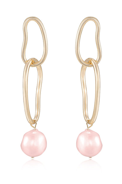 Mara Dangle Pearl Earrings - Pink Pearl with 18k Gold Plating | Ettika