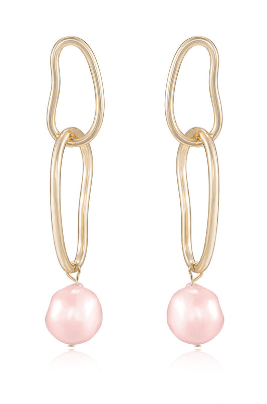 Mara Dangle Pearl Earrings - Pink Pearl with 18k Gold Plating | Ettika