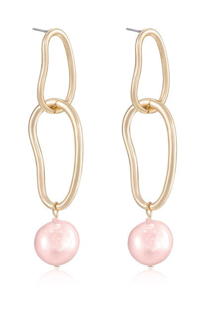 Mara Dangle Pearl Earrings - Pink Pearl with 18k Gold Plating | Ettika