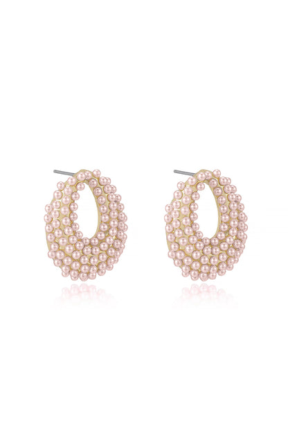 Classic Pearl Cluster Stud Earrings - Pink Pearl with 18k Gold Plating | Ettika