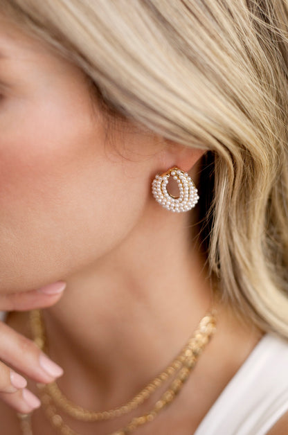 Classic Pearl Cluster Stud Earrings - Pink Pearl with 18k Gold Plating | Ettika