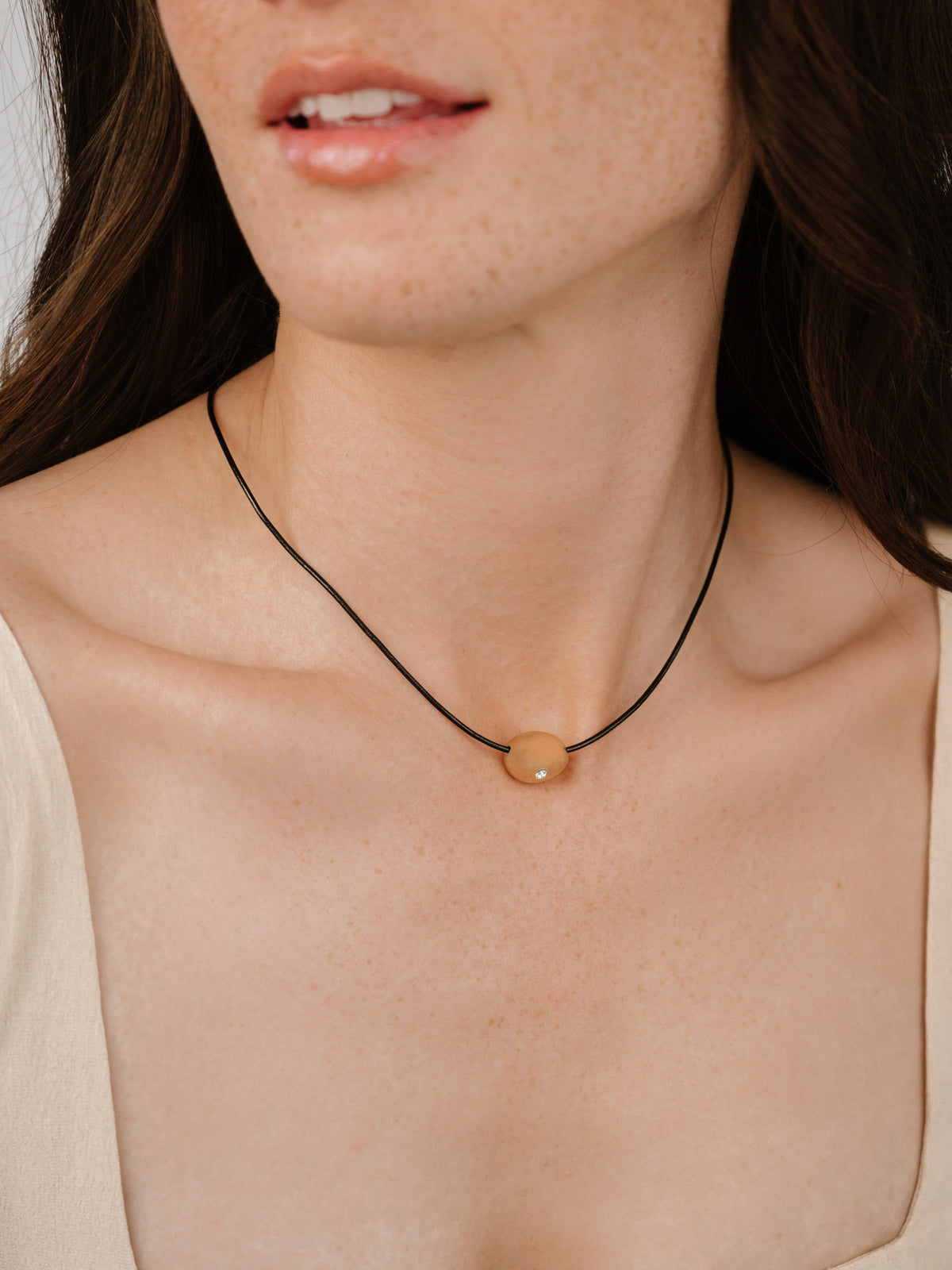 Polished Pebble Leather Pendant Necklace - 18k Gold Plated | Ettika