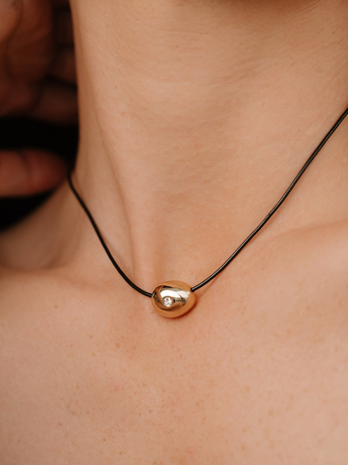 Polished Pebble Leather Pendant Necklace - 18k Gold Plated | Ettika