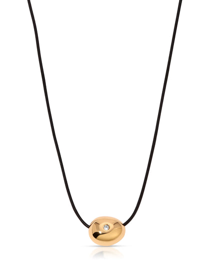 Polished Pebble Leather Pendant Necklace - 18k Gold Plated | Ettika